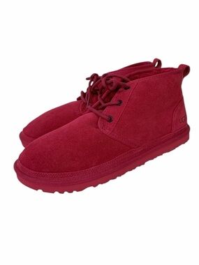 UGG Neumel Chukka Boots Red Suede Lace Up Men Size 10 Wool Lined NWOT